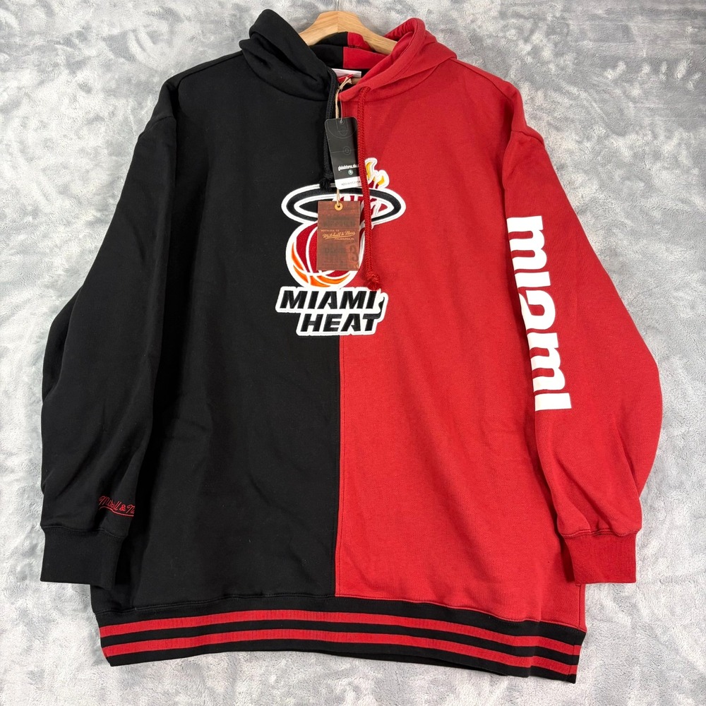 NWT Mitchell & Ness NBA Miami Heat Split Hoodie Red & Black Men's Big 2X NEW